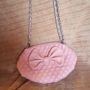 Pink faux leather quilted purse with chain